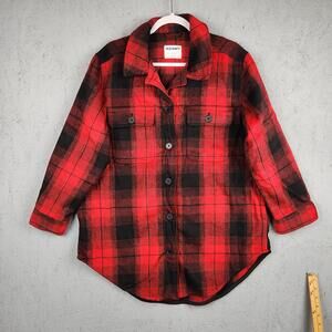 Old Navy Jacket Womens Large Red Plaid Wool Blend Shacket Button Front Lined